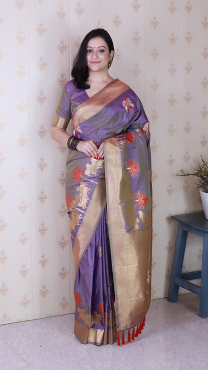 Lavender Soft Silk with Kamdhenu Weaves Zari Woven Saree