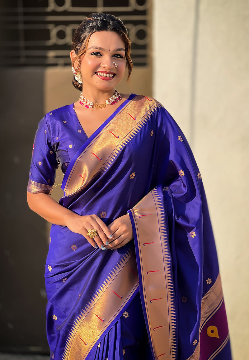 Violet Zari Woven Vitthala God Special Paithani Silk Saree