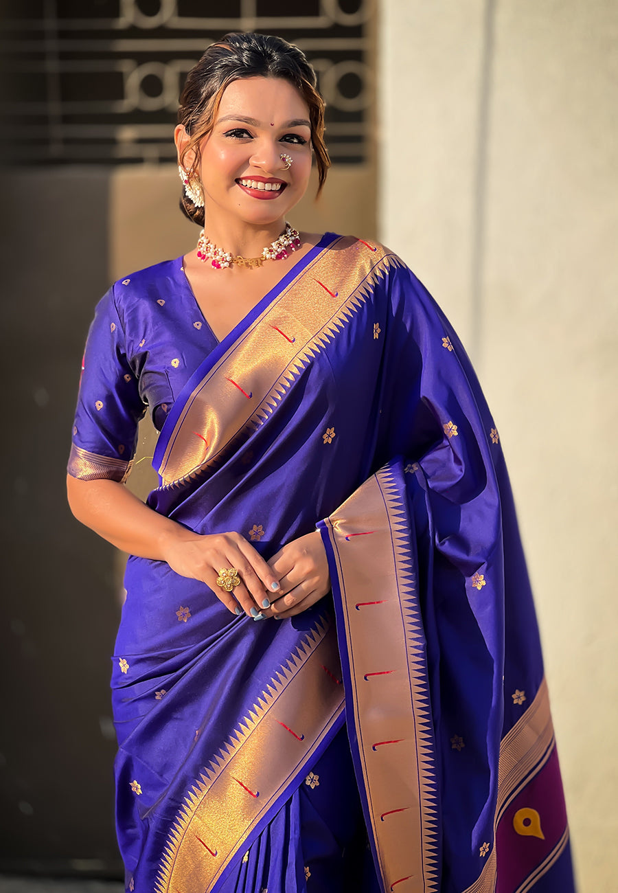Violet Zari Woven Vitthala God Special Paithani Silk Saree