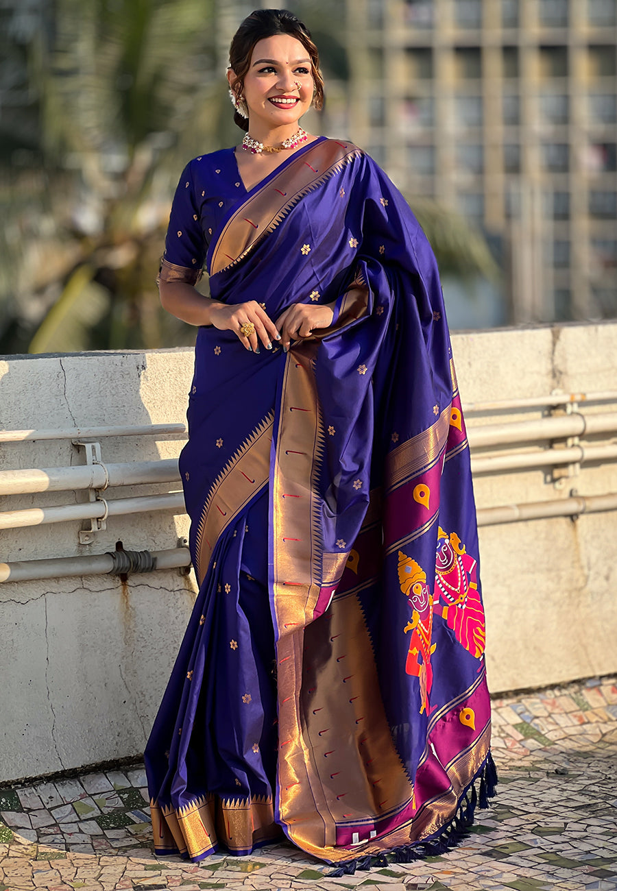Violet Zari Woven Vitthala God Special Paithani Silk Saree Banarasi Silk Saree Anant Tex Exports Pvt.Ltd..
