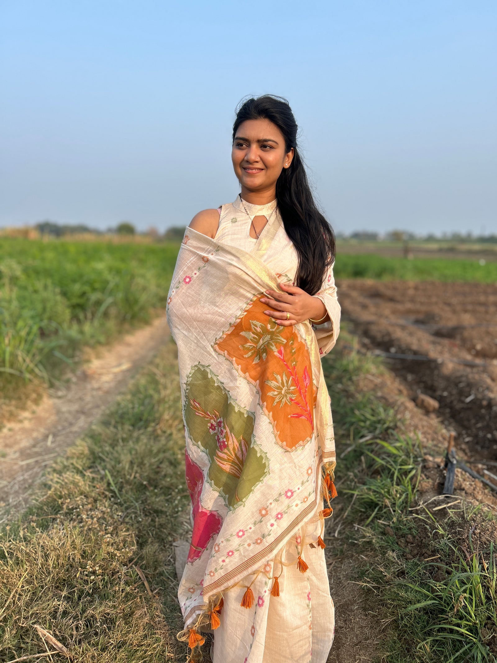 Coconut Cream Pure Soft Handloom Muga Cotton Saree 