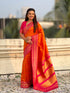 Orange Soft Silk Checks Traditional Zari Contrast Soft Silk Saree Paithani Saree Anant Tex Exports Pvt.Ltd..