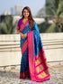 Blue Soft Silk Checks Traditional Zari Contrast Soft Silk Saree Paithani Saree Anant Tex Exports Pvt.Ltd..
