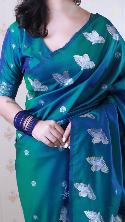 Green Soft Silk Dual Zari Woven Moonga Silk Saree Moonga Silk sarees Anant Tex Exports Pvt.Ltd..