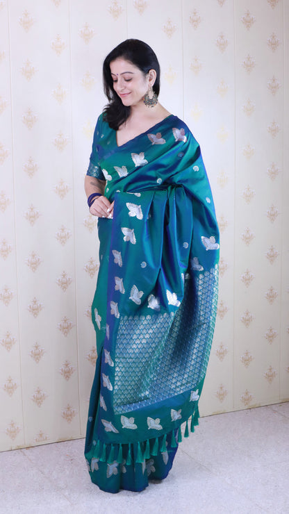Green Soft Silk Dual Zari Woven Moonga Silk Saree Moonga Silk sarees Anant Tex Exports Pvt.Ltd..