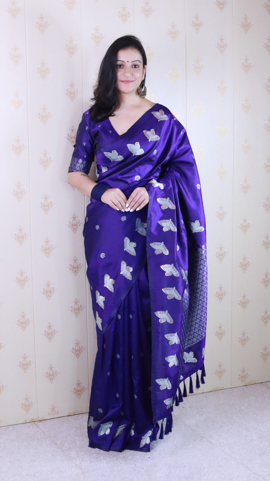Violet Soft Silk Dual Zari Woven Moonga Silk Saree