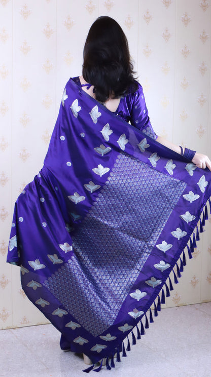 Violet Soft Silk Dual Zari Woven Moonga Silk Saree Moonga Silk sarees Anant Tex Exports Pvt.Ltd..