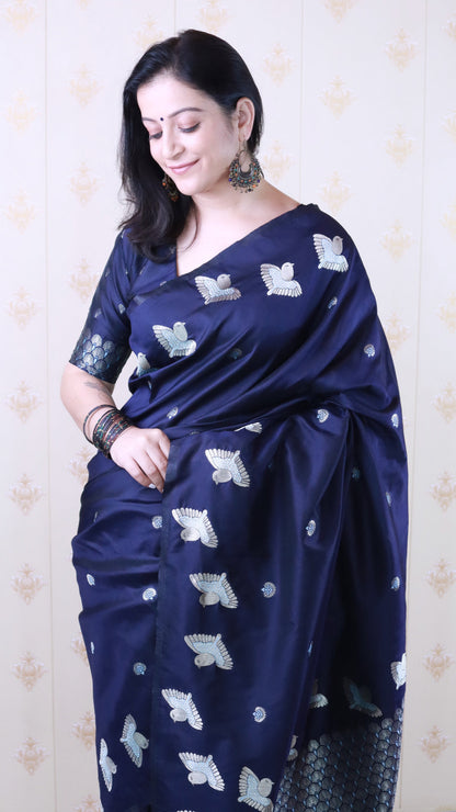 Navy Blue Soft Silk Dual Zari Woven Moonga Silk Saree Moonga Silk sarees Anant Tex Exports Pvt.Ltd..