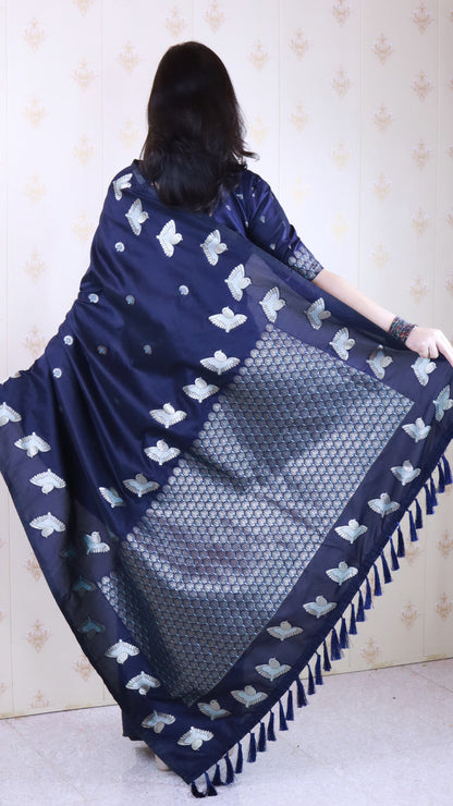 Navy Blue Soft Silk Dual Zari Woven Moonga Silk Saree Moonga Silk sarees Anant Tex Exports Pvt.Ltd..