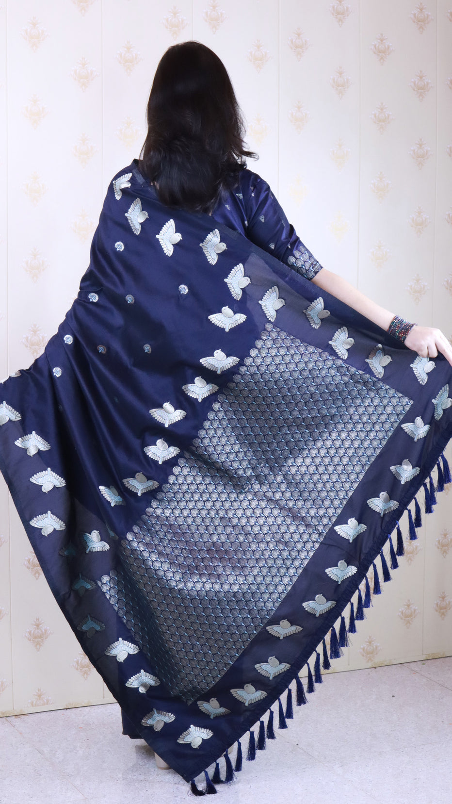 Navy Blue Soft Silk Dual Zari Woven Moonga Silk Saree