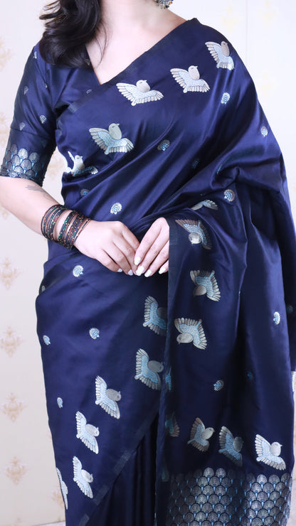 Navy Blue Soft Silk Dual Zari Woven Moonga Silk Saree Moonga Silk sarees Anant Tex Exports Pvt.Ltd..
