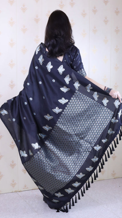 Black Soft Silk Dual Zari Woven Moonga Silk Saree Moonga Silk sarees Anant Tex Exports Pvt.Ltd..