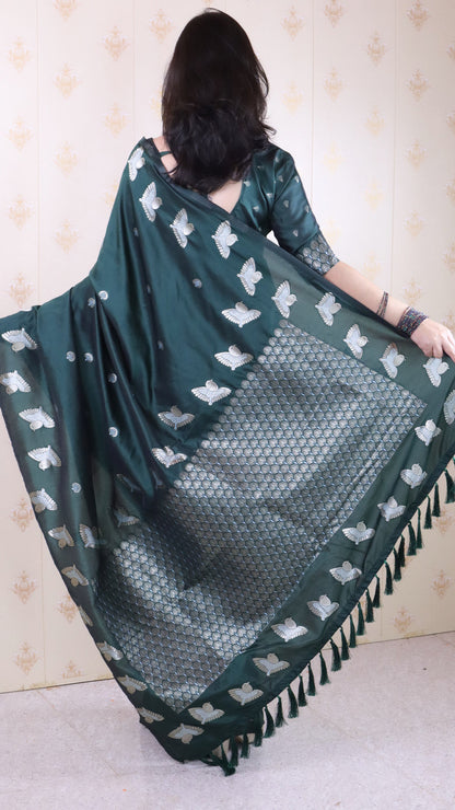Bottle Green Soft Silk Dual Zari Woven Moonga Silk Saree Moonga Silk sarees Anant Tex Exports Pvt.Ltd..