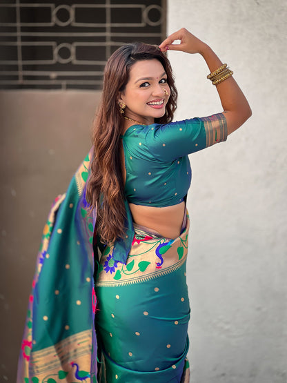 Green Pure Paithani Silk Zari Woven Big Border Paithani Saree 