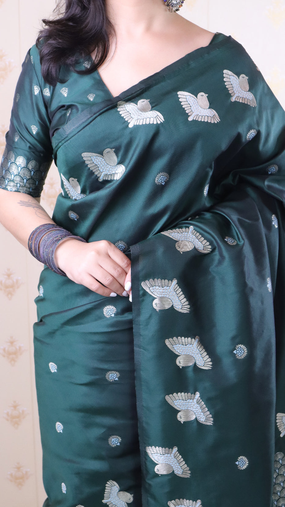 Bottle Green Soft Silk Dual Zari Woven Moonga Silk Saree