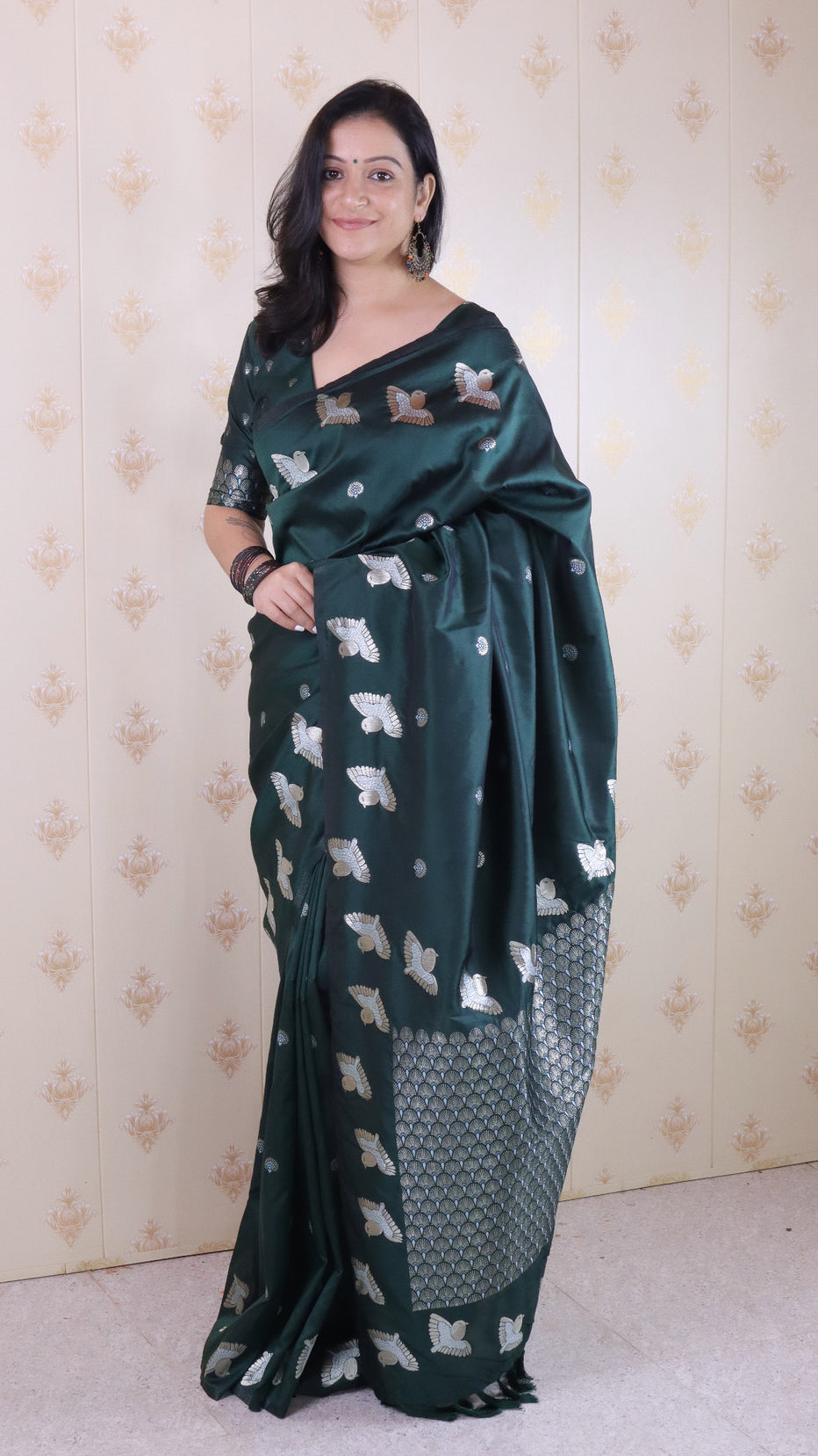 Bottle Green Soft Silk Dual Zari Woven Moonga Silk Saree