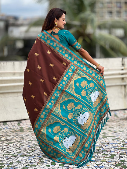 Coffee Soft Silk Pichwai Traditional Zari Paithani Saree Banarasi Silk Saree Anant Tex Exports Pvt.Ltd..