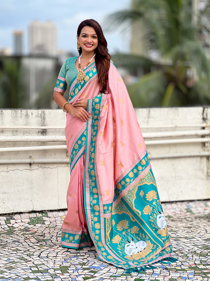 Baby Pink Soft Silk Pichwai Traditional Zari Paithani Saree Banarasi Silk Saree Anant Tex Exports Pvt.Ltd..