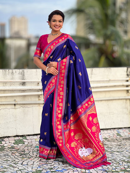 Violet Soft Silk Pichwai Traditional Zari Paithani Saree Banarasi Silk Saree Anant Tex Exports Pvt.Ltd..