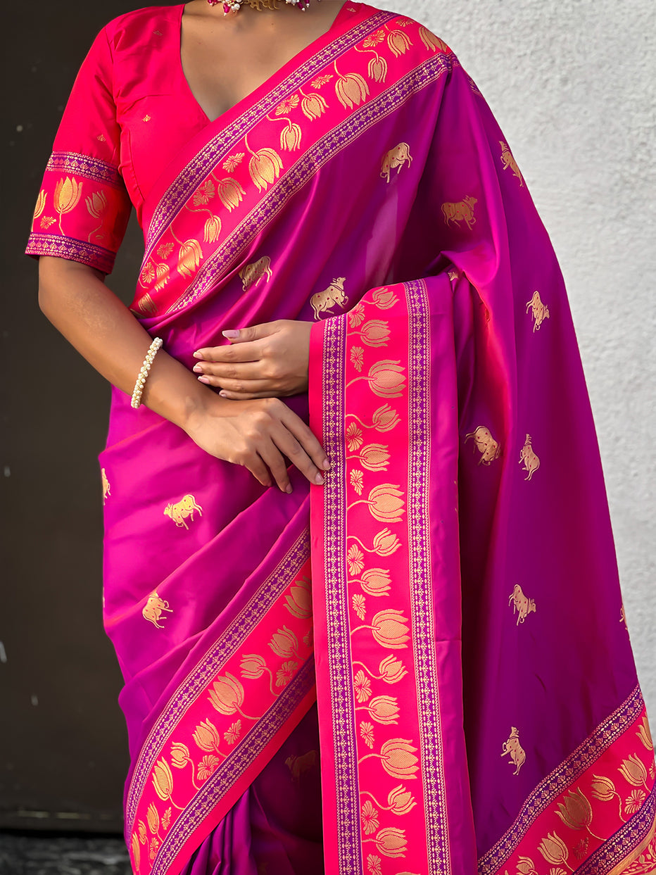 Pink Soft Silk Pichwai Traditional Zari Paithani Saree