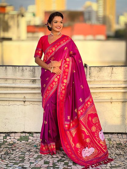 Pink Soft Silk Pichwai Traditional Zari Paithani Saree Banarasi Silk Saree Anant Tex Exports Pvt.Ltd..