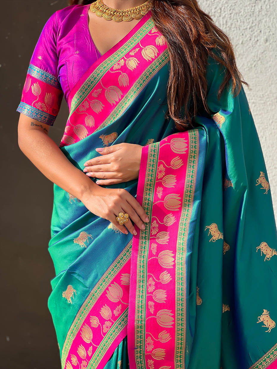Green Soft Silk Pichwai Traditional Zari Paithani Saree Banarasi Silk Saree Anant Tex Exports Pvt.Ltd..