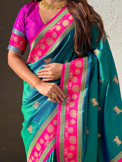 Green Soft Silk Pichwai Traditional Zari Paithani Saree Banarasi Silk Saree Anant Tex Exports Pvt.Ltd..