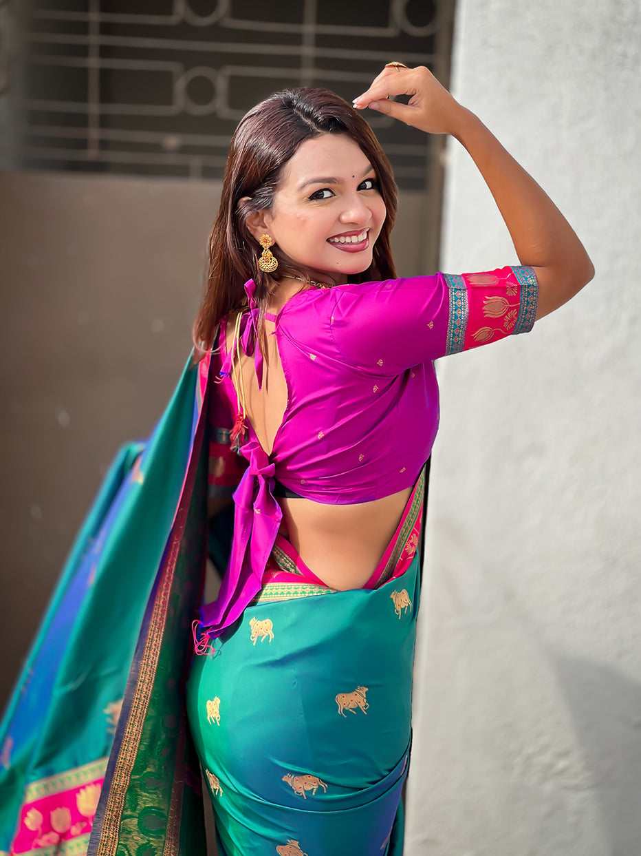 Green Soft Silk Pichwai Traditional Zari Paithani Saree