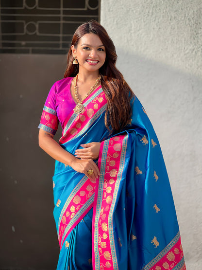 Blue Soft Silk Pichwai Traditional Zari Paithani Saree Banarasi Silk Saree Anant Tex Exports Pvt.Ltd..