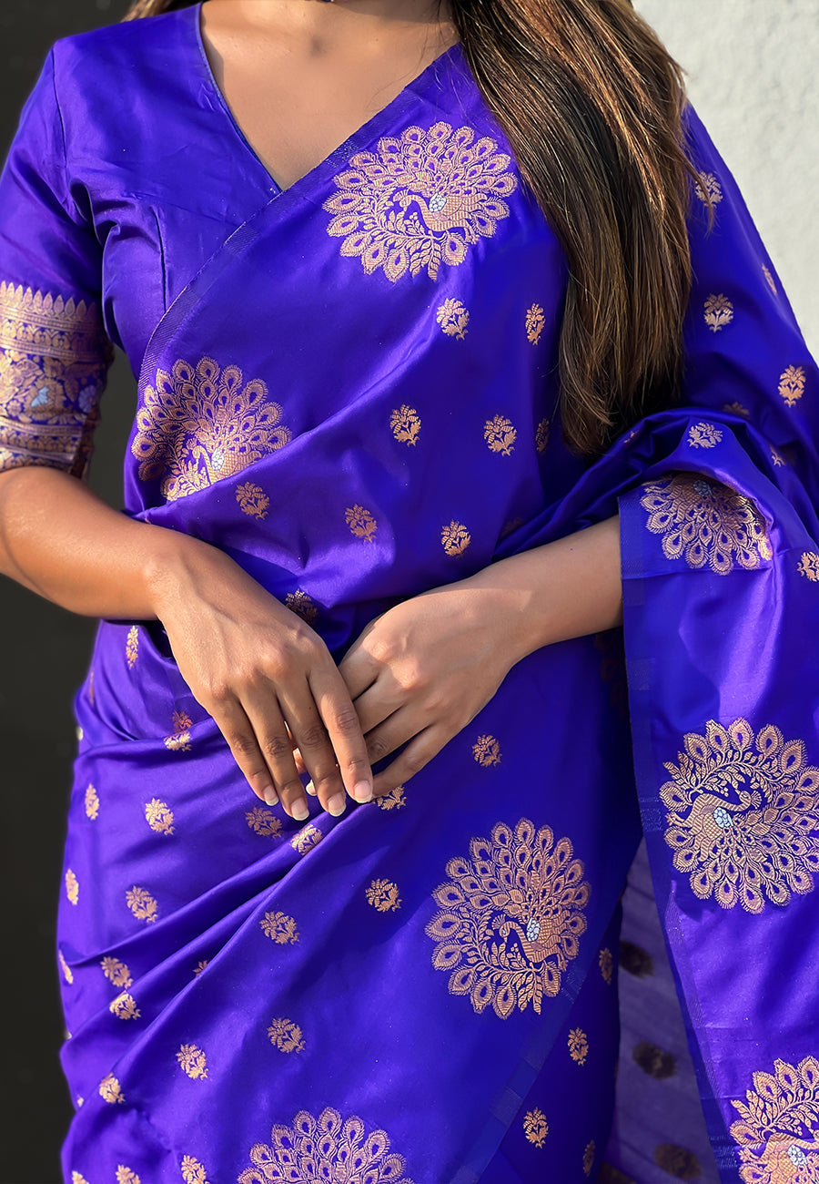 Violet Pure Soft Munga Silk Handloom Weaving Saree 