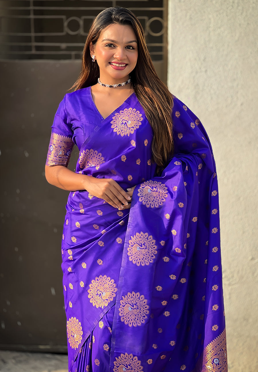Violet Pure Soft Munga Silk Handloom Weaving Saree ##color## Moonga Silk Saree with premium fabric and embroidery