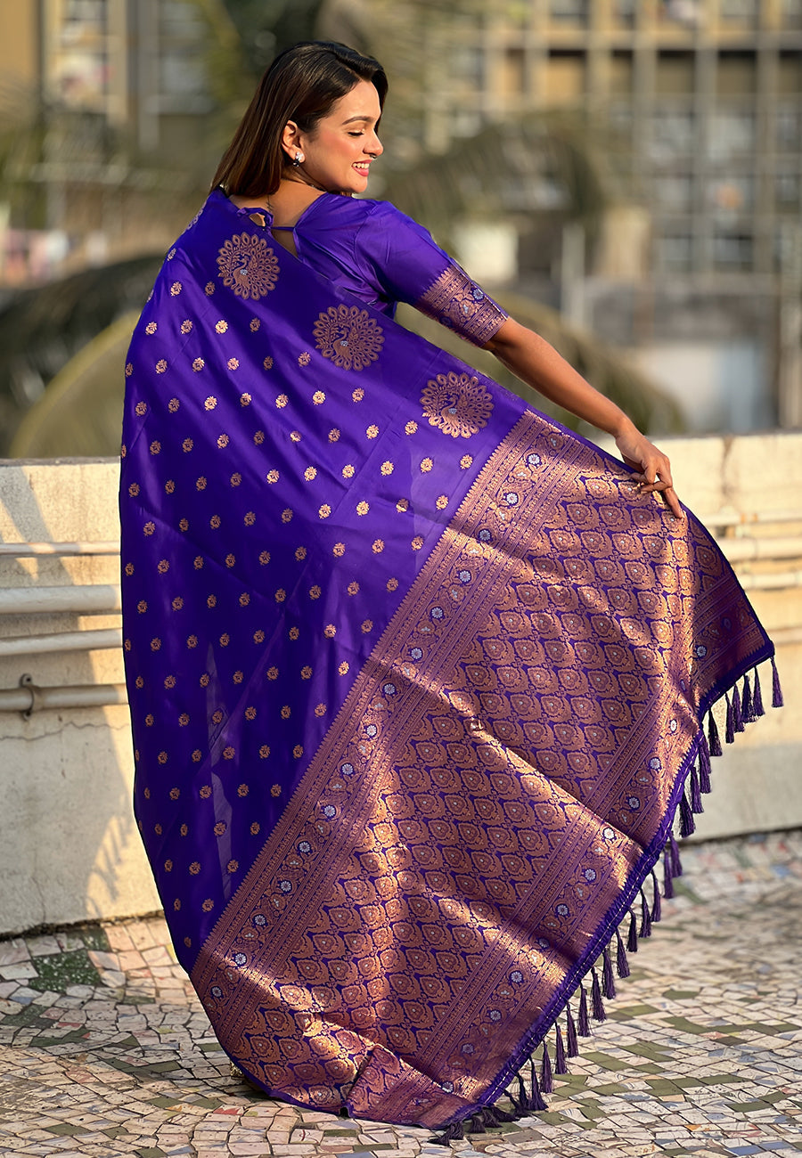 Violet Pure Soft Munga Silk Handloom Weaving Saree ##color## Moonga Silk Saree with premium fabric and embroidery