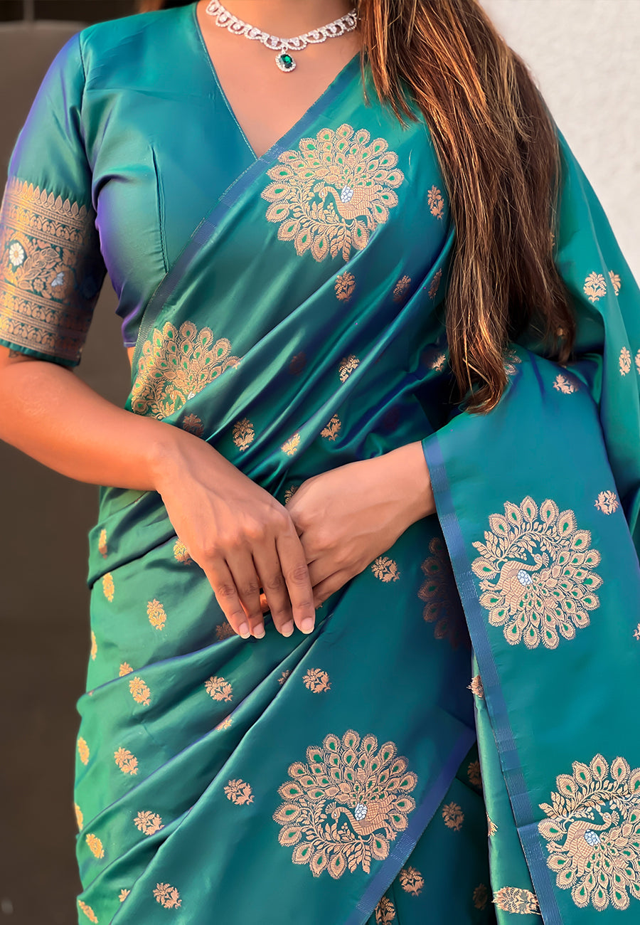 Green Pure Soft Munga Silk Handloom Weaving Saree 