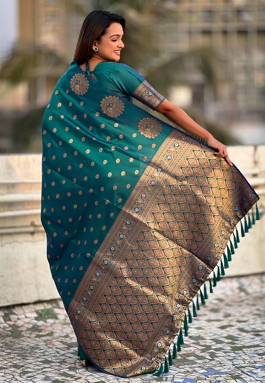Green Pure Soft Munga Silk Handloom Weaving Saree 