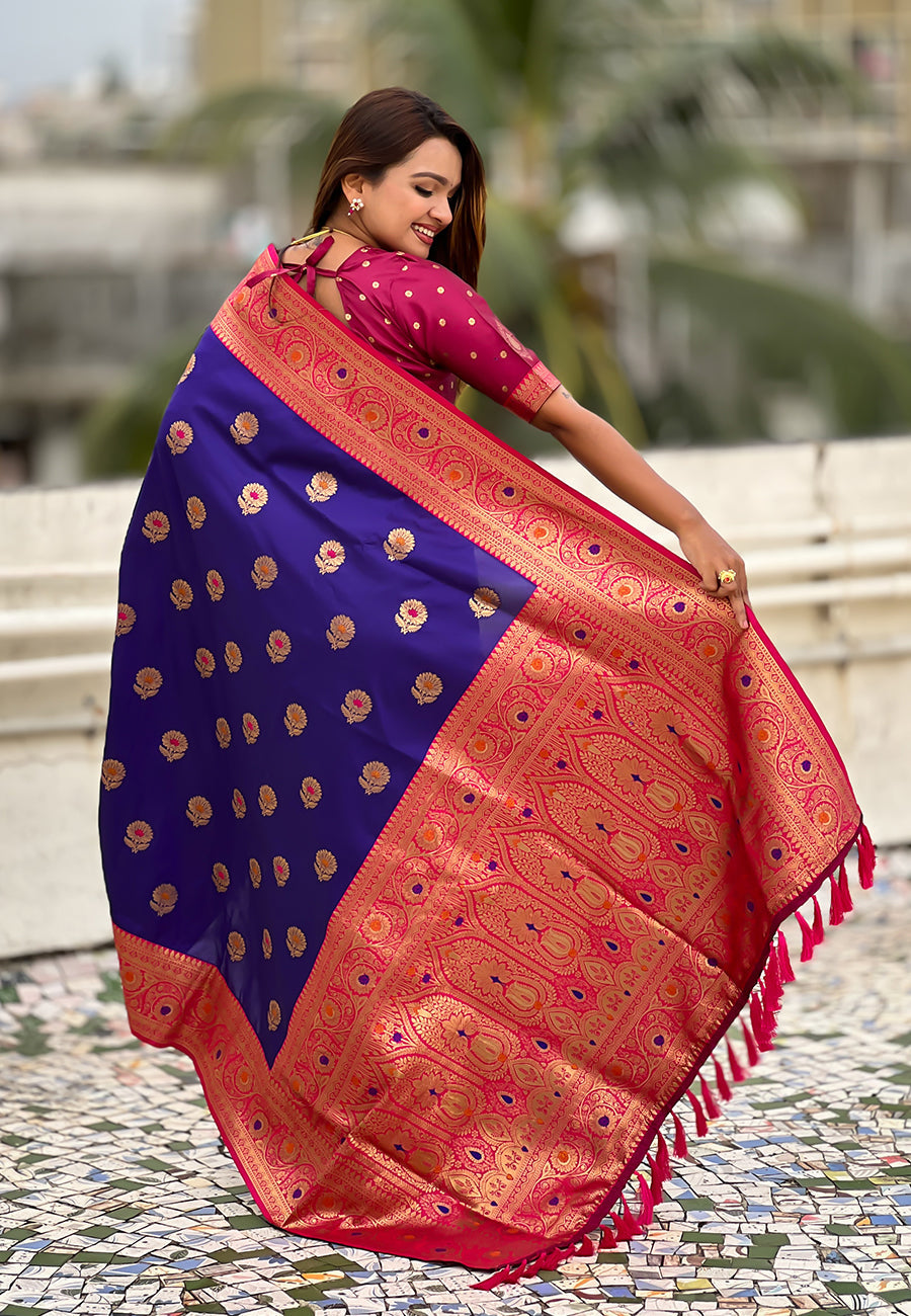 Violet Soft Silk with Sunflower Butta Meenakari Zari Saree Banarasi Saree Anant Tex Exports Pvt.Ltd..