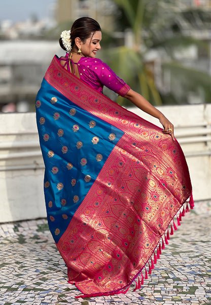Blue Soft Silk with Sunflower Butta Meenakari Zari Saree Banarasi Saree Anant Tex Exports Pvt.Ltd..