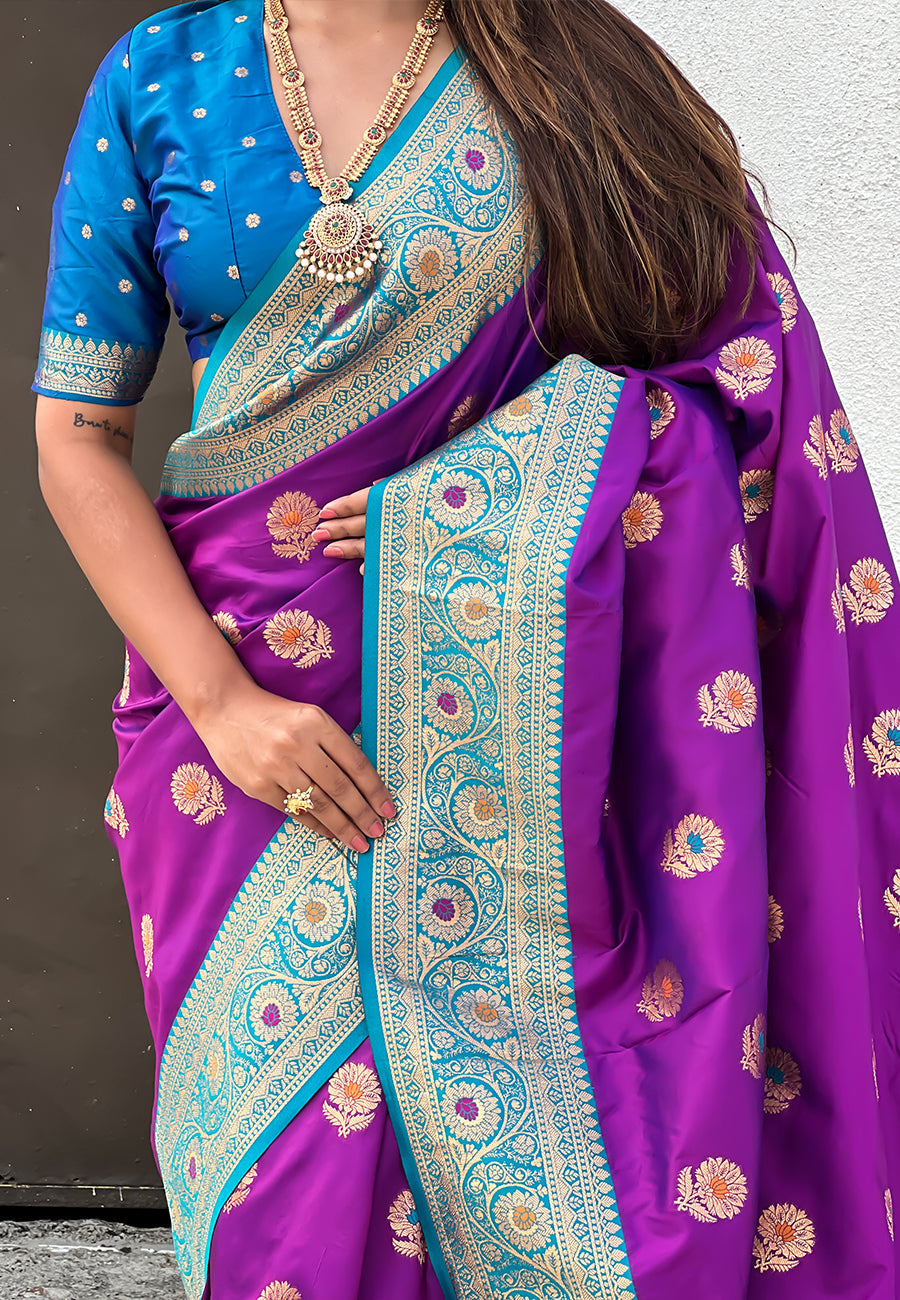 Wine Soft Silk with Sunflower Butta Meenakari Zari Saree