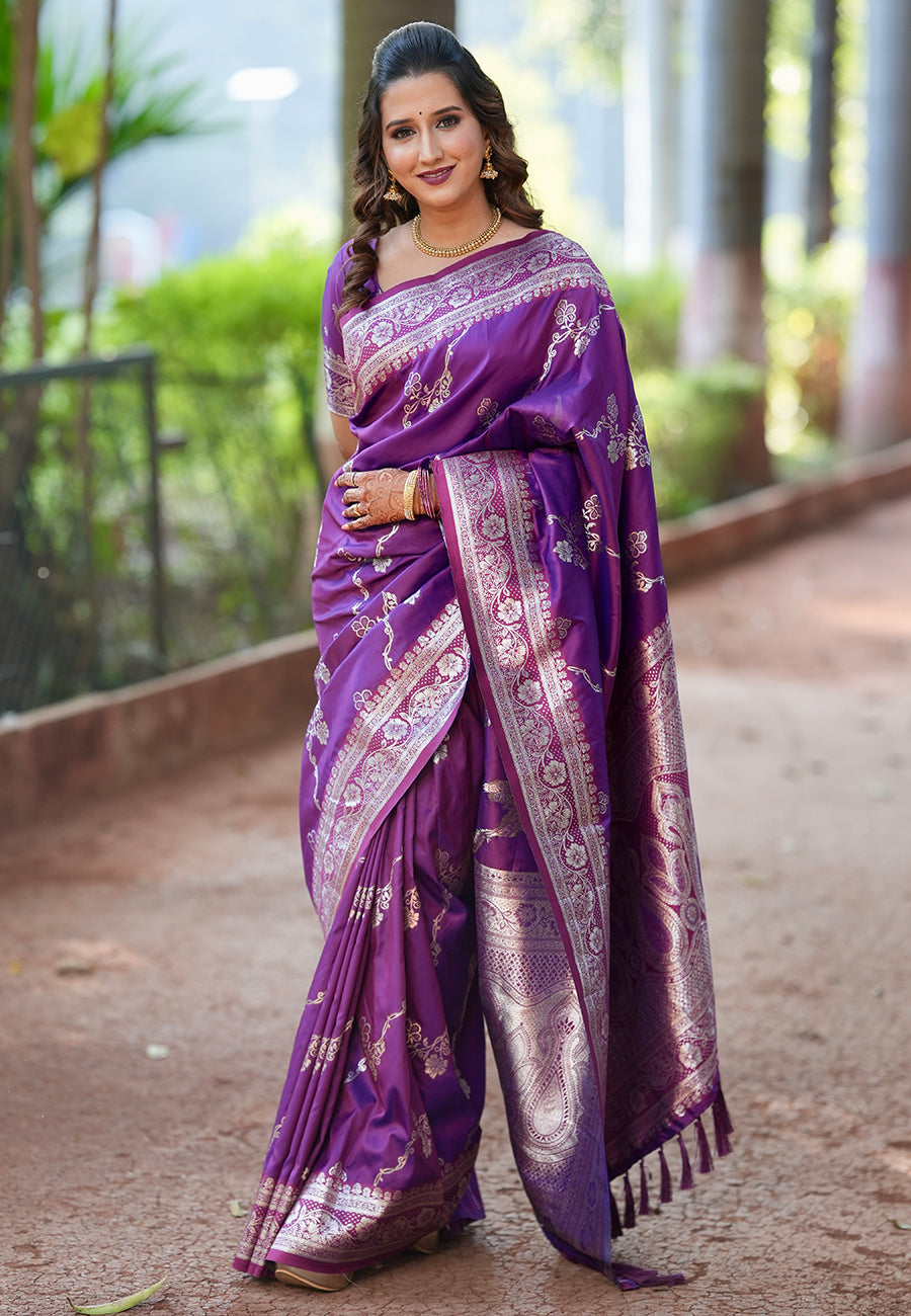 Purple Green Banarasi Jaal Soft Silk Zari Woven Saree Kanjivaram Saree Anant Tex Exports Pvt.Ltd..