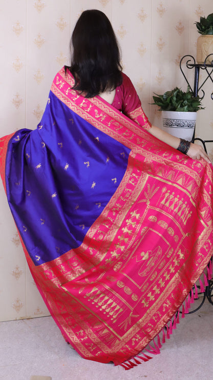 Violet Soft Silk Zari Woven Warli Art Soft Silk Saree Banarasi Saree Anant Tex Exports Pvt.Ltd..