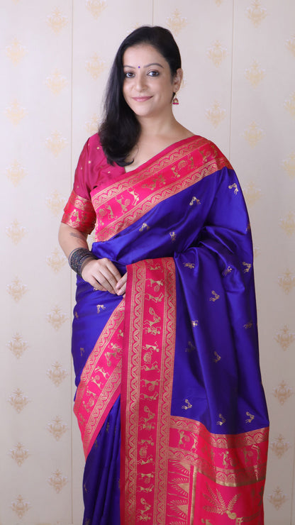 Violet Soft Silk Zari Woven Warli Art Soft Silk Saree Banarasi Saree Anant Tex Exports Pvt.Ltd..