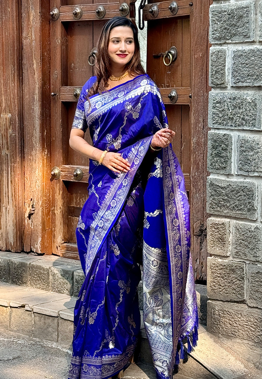Violet Green Banarasi Jaal Soft Silk Zari Woven Saree Kanjivaram Saree Anant Tex Exports Pvt.Ltd..