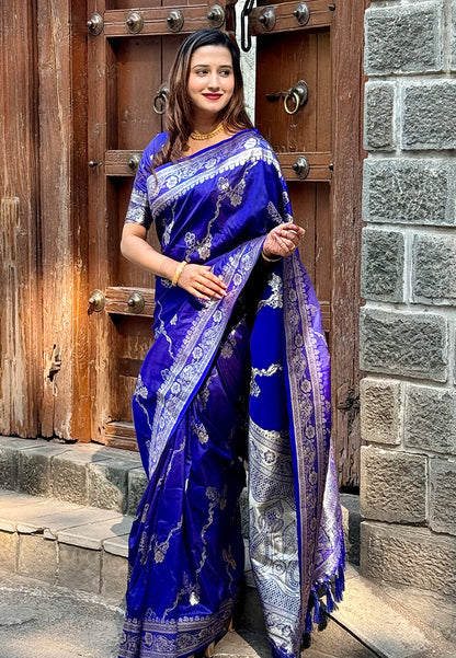 Violet Green Banarasi Jaal Soft Silk Zari Woven Saree Kanjivaram Saree Anant Tex Exports Pvt.Ltd..