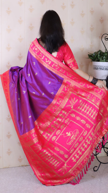 Purple Soft Silk Zari Woven Warli Art Soft Silk Saree Banarasi Saree Anant Tex Exports Pvt.Ltd..