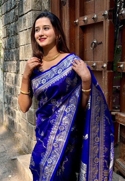 Violet Green Banarasi Jaal Soft Silk Zari Woven Saree Kanjivaram Saree Anant Tex Exports Pvt.Ltd..