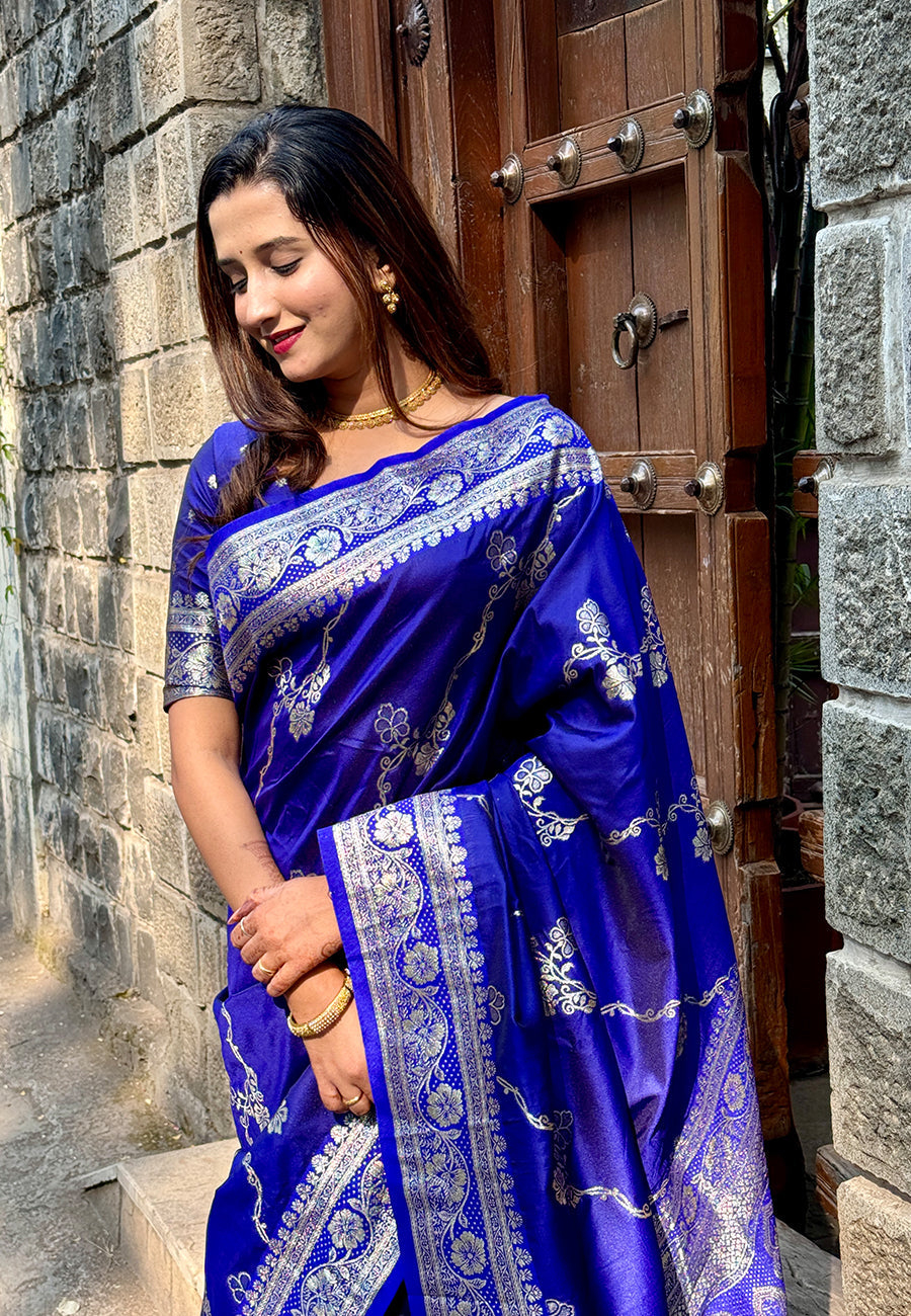 Violet Green Banarasi Jaal Soft Silk Zari Woven Saree Kanjivaram Saree Anant Tex Exports Pvt.Ltd..