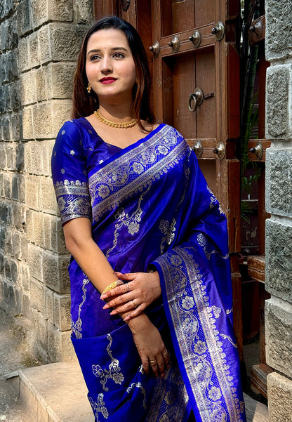 Violet Green Banarasi Jaal Soft Silk Zari Woven Saree Kanjivaram Saree Anant Tex Exports Pvt.Ltd..