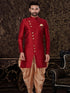 Red Jacquard Silk Indo Western with Self-Embossed Work & Gold Buttons
