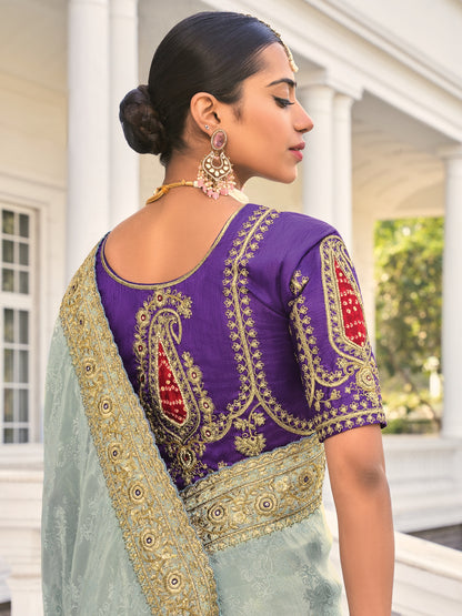 Blue Designer Saree with Heavy Embroidery &amp; Sequin Work
