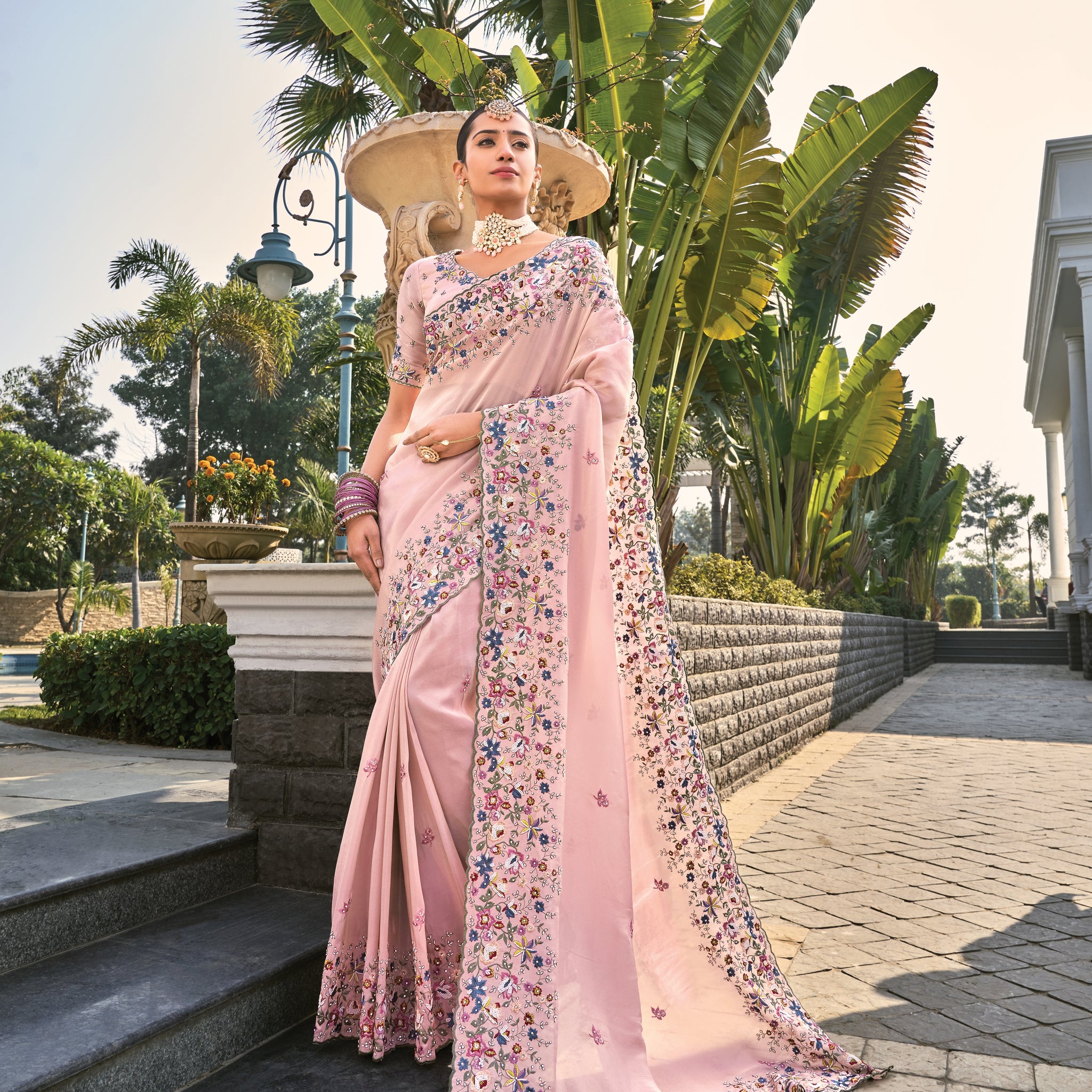 Blush Pink Designer Saree with Pearl & Sequin Embroidery