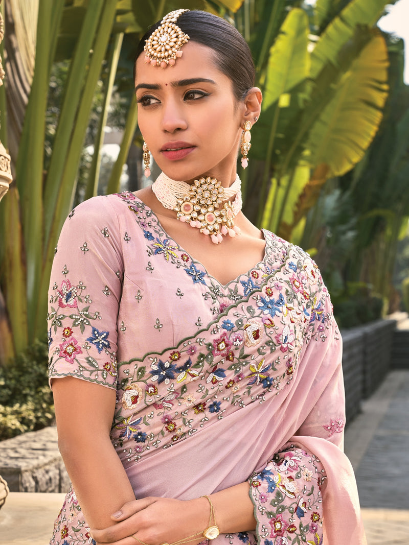 Blush Pink Designer Saree with Pearl & Sequin Embroidery